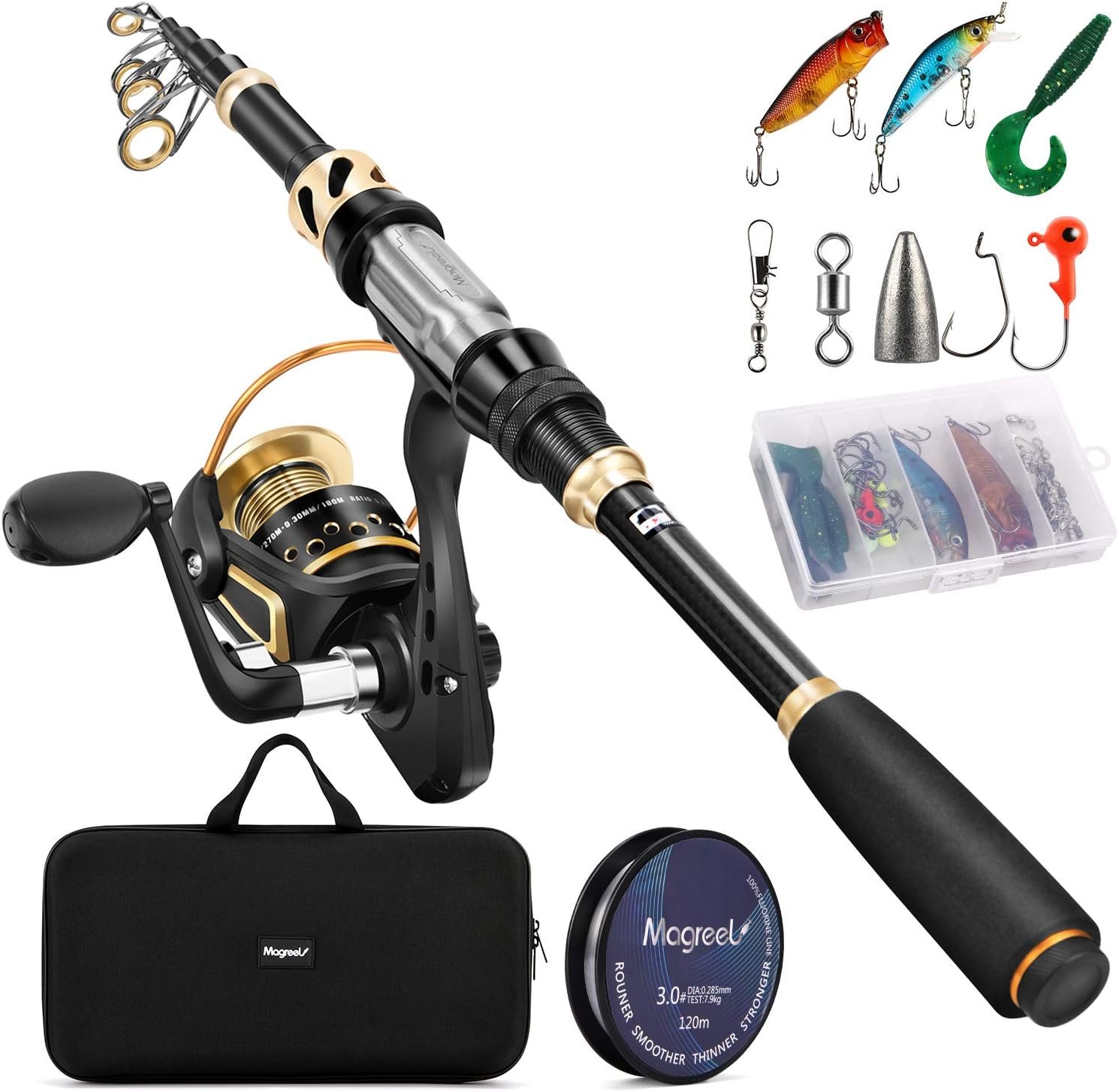 Magreel Fishing Rod, Telescopic Fishing Spinning Reel Combo Set with  Fishing Line, Fishing Lure Set, Accessories and Carry Bag for Saltwater,  Freshwater 